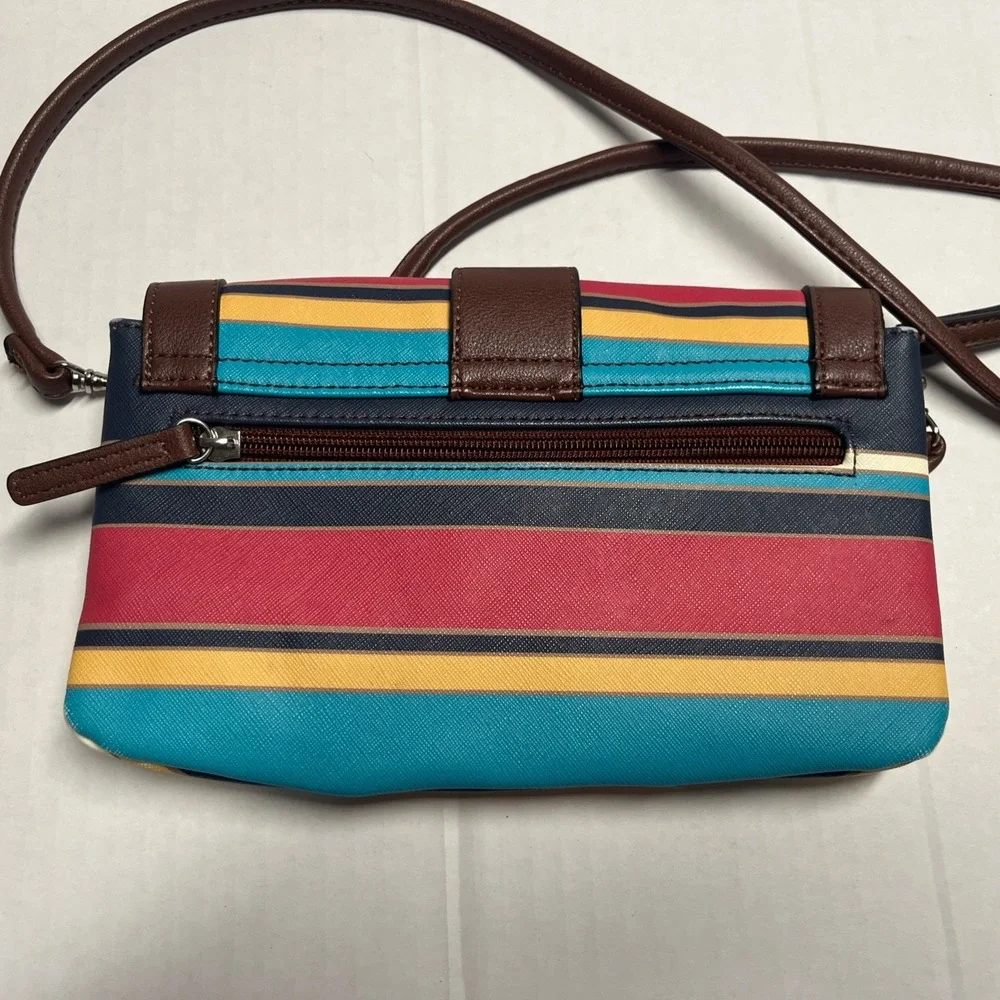 Chaps Crossbody Bag Clutch Womens Multicolor Striped Wristlet Strap Purse